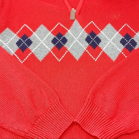 IZOD Boys Red Argyle Pattern 1/4 Zip Pull Over Cotton Sweater Size 14 16 Large - Picture 9 of 16
